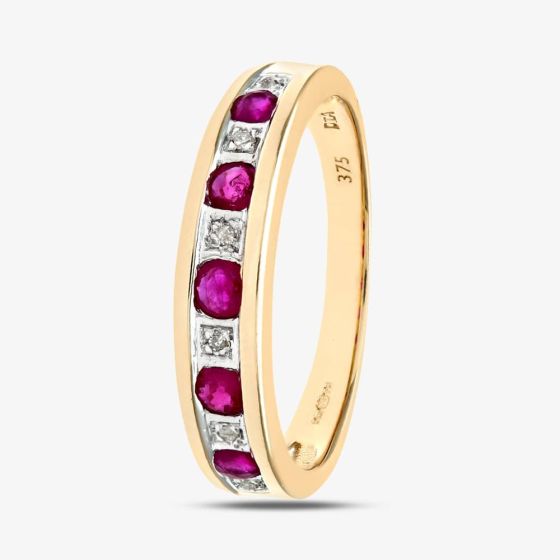 9ct Yellow Gold Five Stone Ruby Half Eternity Ring PR03027Y RU