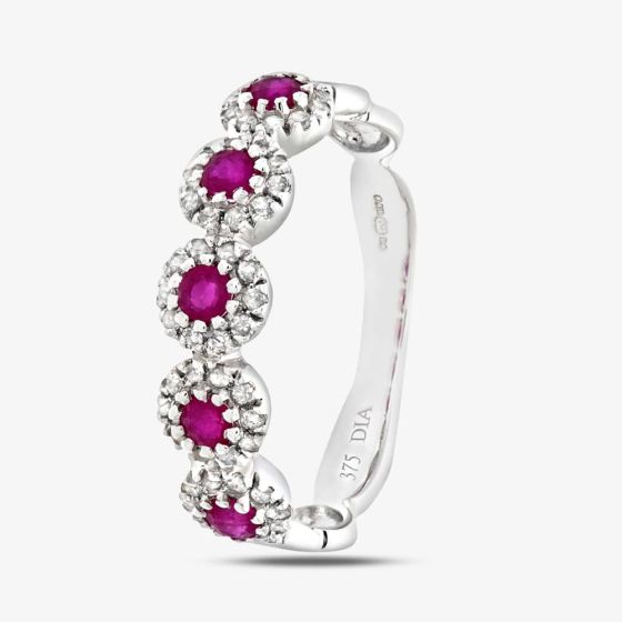9ct White Gold Ruby Diamond Cluster Ring PR06629W RU