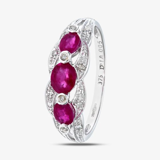 9ct White Gold Ruby Diamond Fancy Ring PR07340W RU