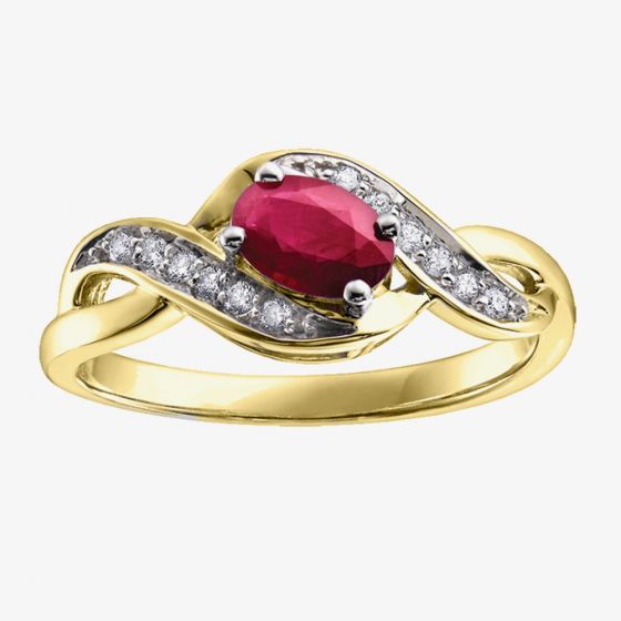 9ct Yellow Gold Ruby and Diamond Swirl Ring 51Z50YG/9 RUB