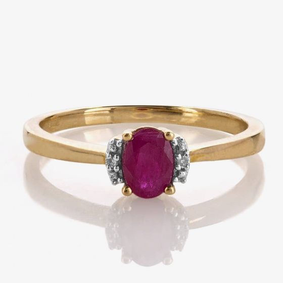9ct Gold Oval Diamond Ruby Ring VRS1001-R