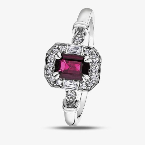 9ct White Gold Ruby 0.08ct Diamond Ring 4376WG-10