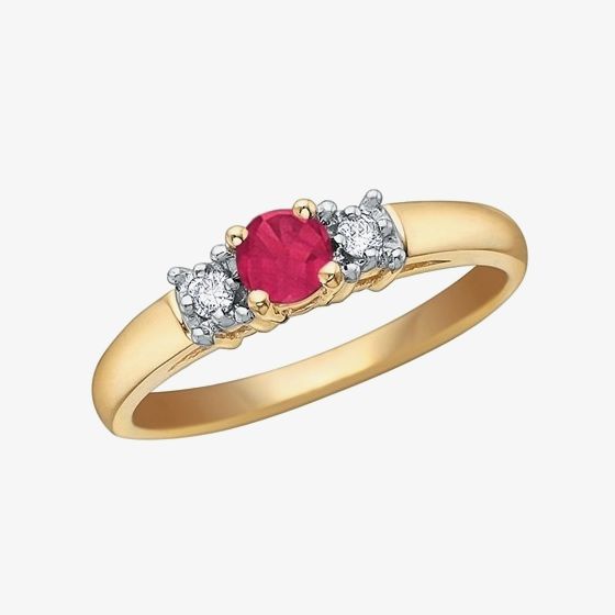 9ct Yellow Gold Ruby and Diamond Trilogy Ring 51T28/7-10