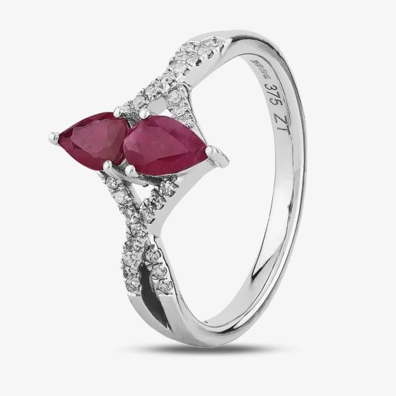 9ct White Gold Ruby And Diamond Crossover Ring OJR0130C-R 