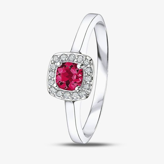 9ct White Gold Ruby 0.07ct Diamond Ring 51Y61WG-10