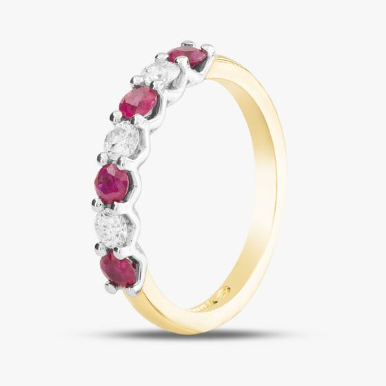 18ct Yellow Gold 0.45ct Brilliant Cut Ruby & 0.27ct Diamond Half Eternity Ring 320701J