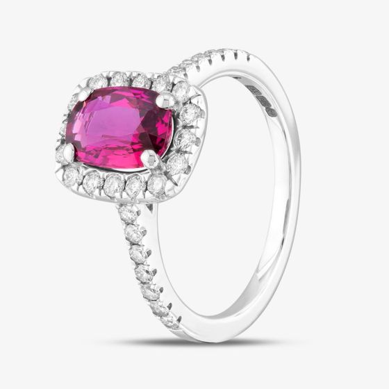 18ct White Gold 1.53ct Oval Cut Ruby & 0.50ct Brilliant Cut Diamond Halo Shoulder Set Ring DRR9002-18W-G/VS