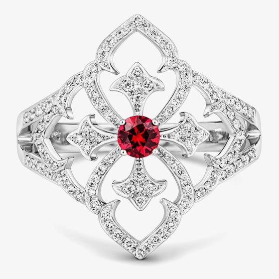 Tivon Versailles 18ct White Gold Ruby & Diamond Fleur De Lis Ring RW-1378-RB M1/2