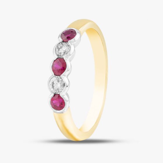 18ct Yellow Gold Brilliant Cut Ruby & Diamond Five Stone Ring 33680G5 N