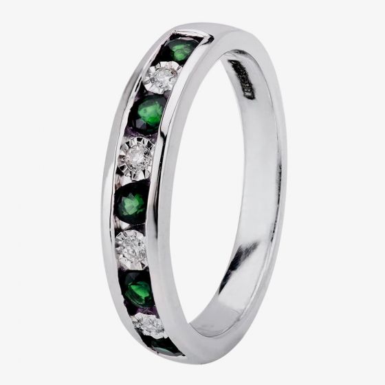 9ct White Gold Channel Set Emerald And Diamond Half Eternity Ring H6143E-9W-006F