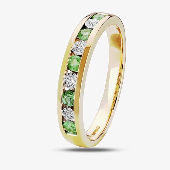 9ct Gold Emerald And Diamond Channel Set Half Eternity Ring TH010809R