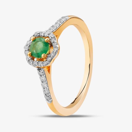  9ct Yellow Gold Emerald & Diamond Halo Ring OJR1701-E 