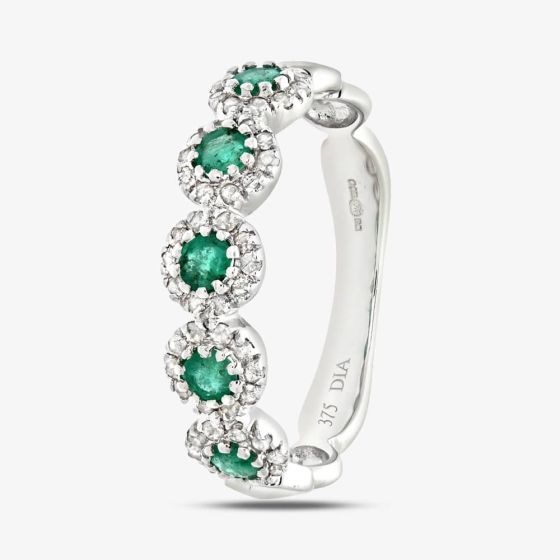 9ct White Gold Emerald & 0.20ct Diamond Cluster Ring PR06629W EM