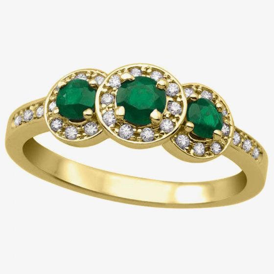 9ct Yellow Gold Emerald and Diamond Triple Cluster Ring L54282YG/EM