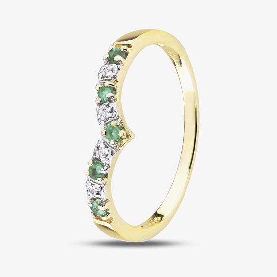 9ct Yellow Gold Emerald & Diamond Wishbone Ring R12720Y EM