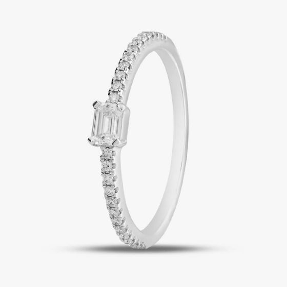 18ct White Gold Emerald & Brilliant Cut Diamond Shoulder Set Solitaire Ring R26806GW18DD001