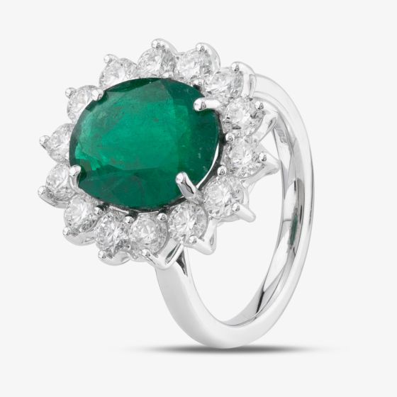 18ct White Gold 4.22ct Oval Cut Emerald & 1.80ct Brilliant Cut Diamond Halo Ring MQ4764