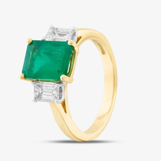 18ct Yellow Gold 1.85ct Emerald Cut Emerald & 0.77ct Diamond Shoulder Set Solitaire Ring 40191
