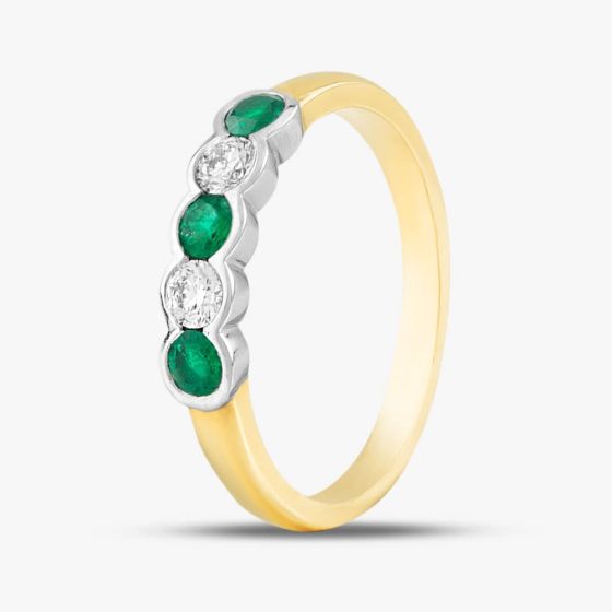 18ct Yellow Gold Brilliant Cut Emerald & Diamond Five Stone Ring 43680