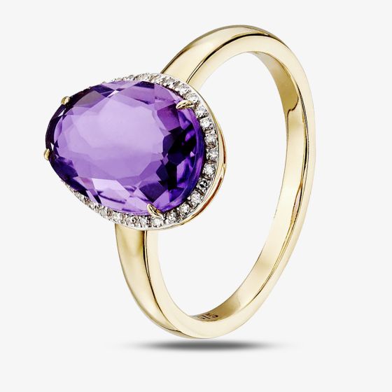 9ct Oval Amethyst and Diamond Pave Ring GR558M