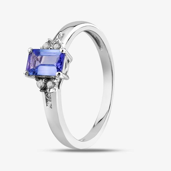  9ct White Gold Tanzanite & Diamond Shoulder Set Solitaire Ring BSR13864-TA 