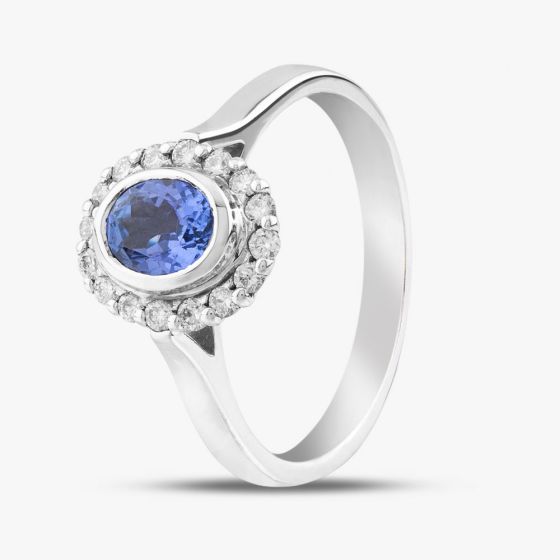 9ct White Gold Oval Cut Tanzanite & Brilliant Cut Diamond Halo Ring 10-80-567/25-04-228 N