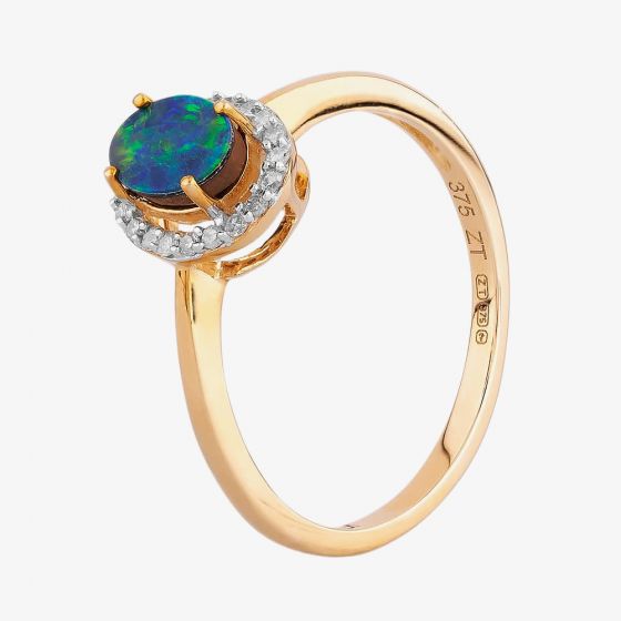 9ct Gold Oval Opal Diamond Halo Ring OJS0004R 