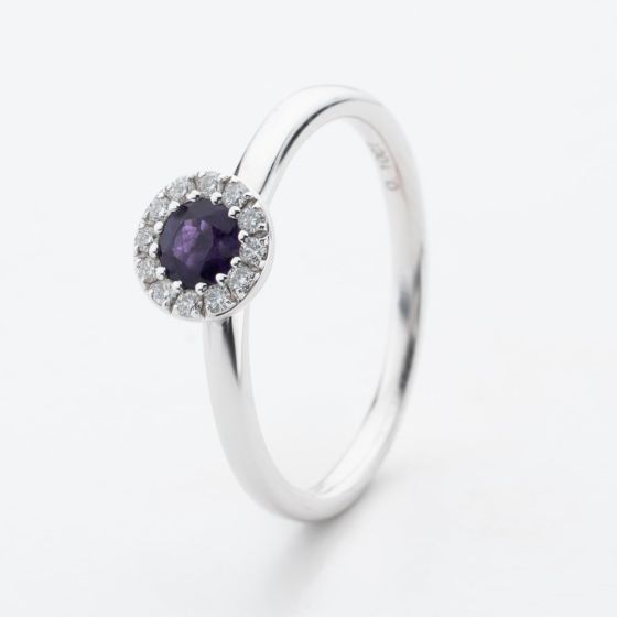 9ct White Gold Brilliant Cut Amethyst & Diamond Cluster Ring NTR832AMD-9WG