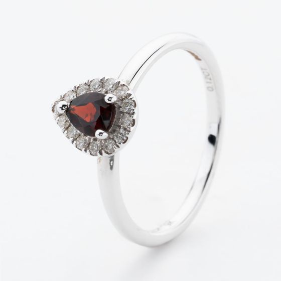 9ct White Gold Pear Cut 0.43ct Garnet & Diamond Cluster Ring NTR832PEAR-GARD-9WG