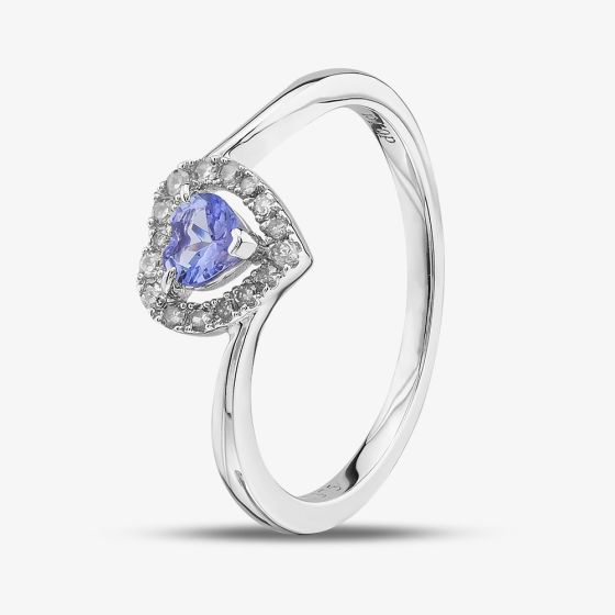 9ct White Gold Tanzanite & Diamond Heart Twist Ring RJR4005