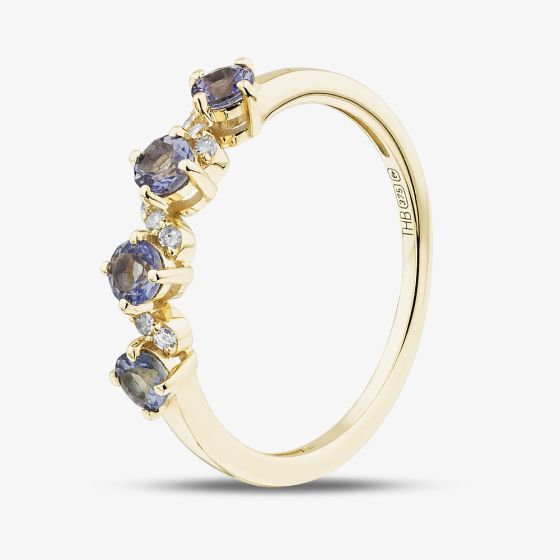 9ct Yellow Gold Tanzanite & Diamond Wave Half Eternity Ring RJR04808-TZ