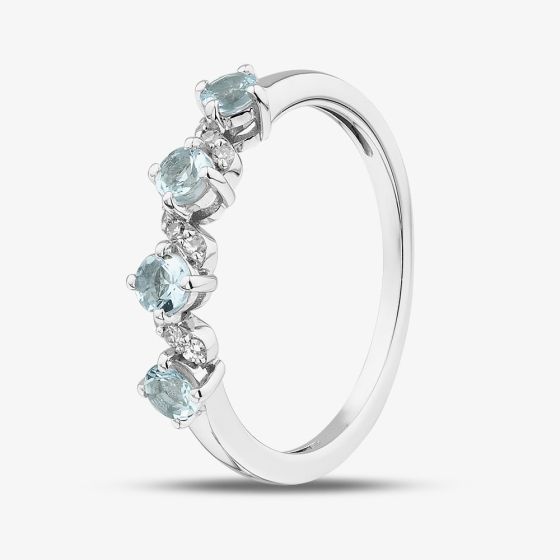 9ct White Gold Aquamarine & Diamond Wave Half Eternity Ring RJR04808-AQ