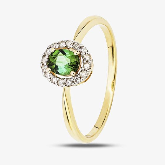 9ct Yellow Gold Green Tourmaline & Diamond Oval Cluster Ring GR605G