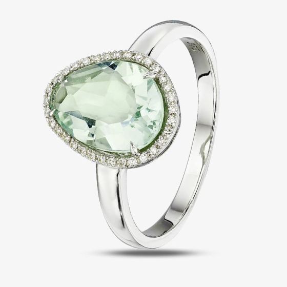 9ct White Gold Pear Cut Green Fluorite & Diamond Ring GR574G