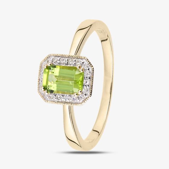 9ct Yellow Gold Peridot 0.08ct Diamond Cluster Ring DR1619YPD