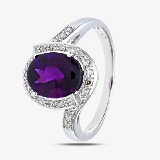 9ct White Gold Oval Amethyst & 0.10ct Diamond Ring PR07641W AM