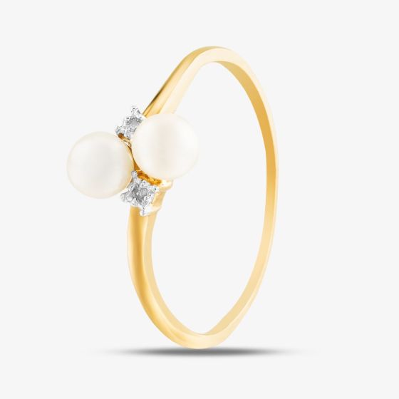 9ct Yellow Gold Pearl & Diamond Crossover Ring PR12591YPRL Q