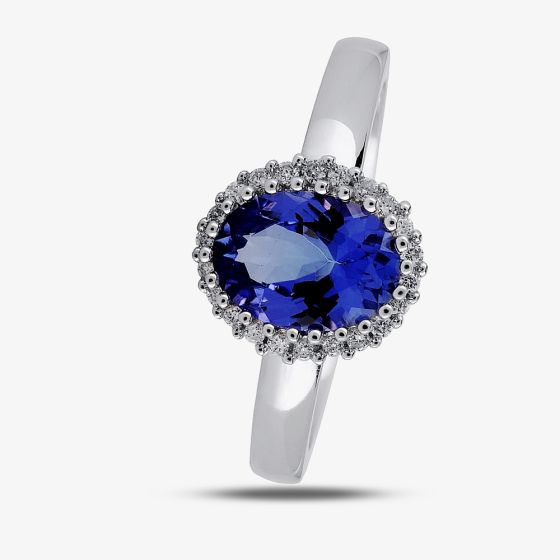 9ct White Gold 1.66ct Oval Tanzanite & 0.11ct Diamond Cluster Ring OJR0441-TA