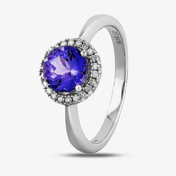 9ct White Gold Round Tanzanite and Diamond Halo Ring OJR0099-T2A