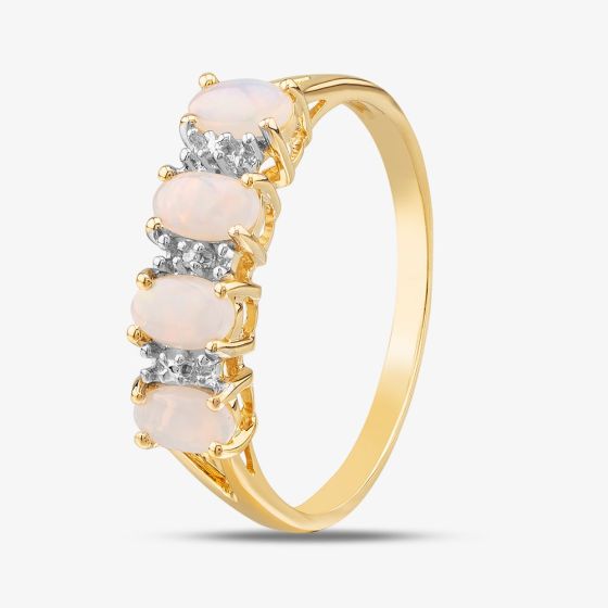 9ct Yellow Gold Opal & Diamond Half Eternity Ring R07494Y OP
