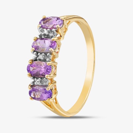 9ct Yellow Gold Amethyst & Diamond Half Eternity Ring R07494Y AM
