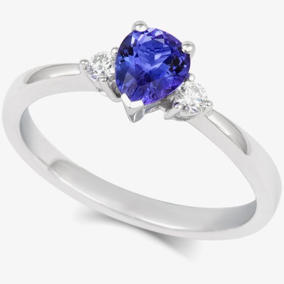 Tivon 18ct White Gold Pear-Cut Tanzanite & Diamond Three Stone Ring CRW1SPR6TZ M1/2