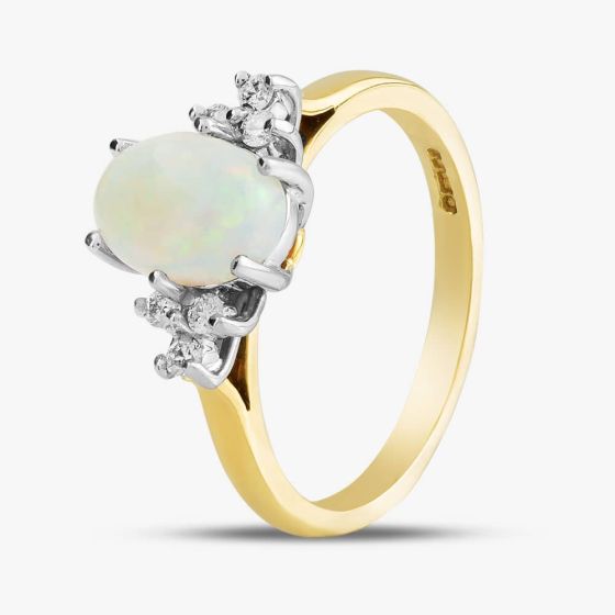 18ct Yellow Gold Oval Opal & Diamond Shoulder Set Ring 59010OPG8 L