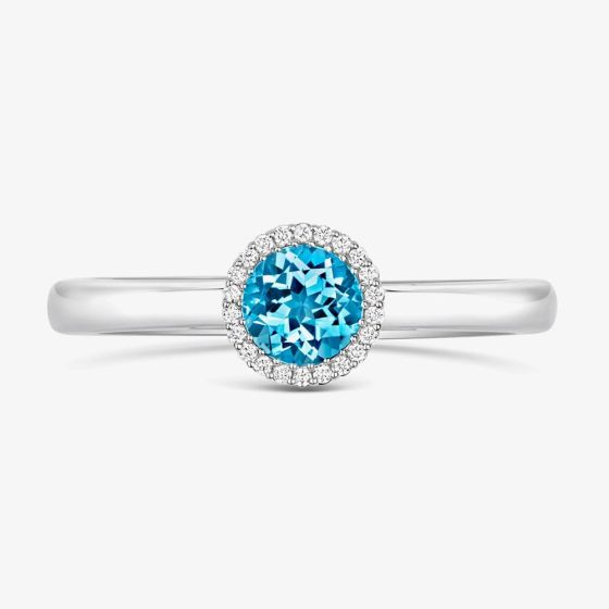 Tivon Classic 18ct White Gold 0.90ct Blue Topaz & 0.08ct Brilliant Cut Diamond Halo Ring RW-1656-BT