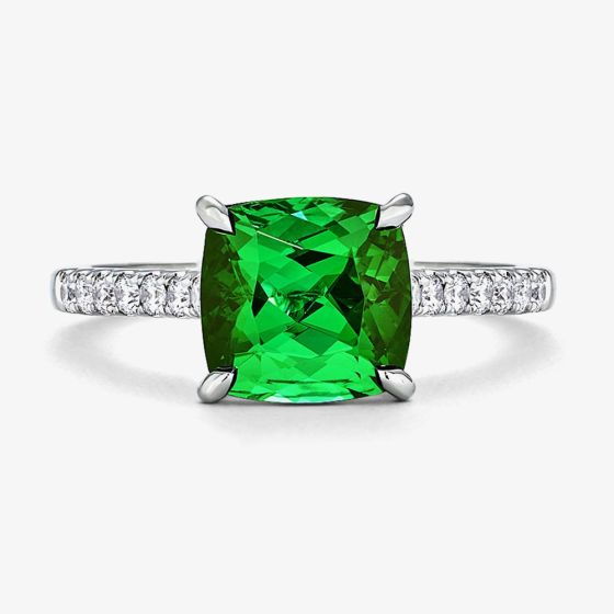 Tivon 18ct White Gold Cushion-Cut Green Tourmaline & Diamond Ring RW-2009-GT