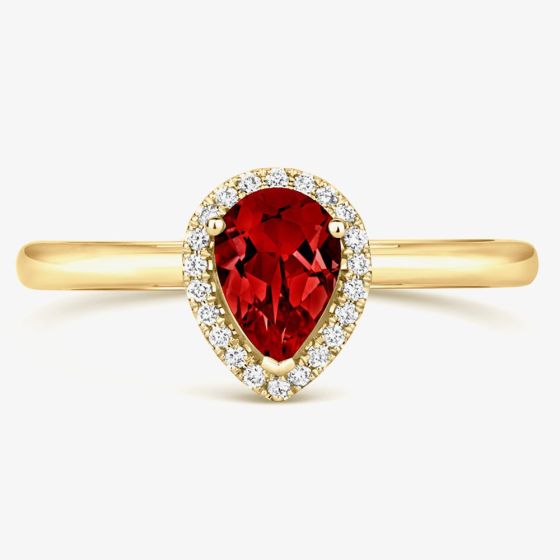 Tivon 18ct Yellow Gold Pear-Cut Garnet & Diamond Halo Ring RY-1644-GR