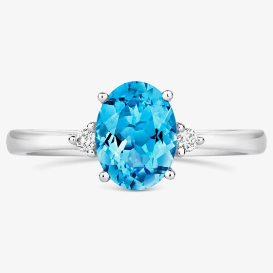 Tivon 18ct White Gold Blue Topaz & Diamond Three Stone Ring RW-1651-BT