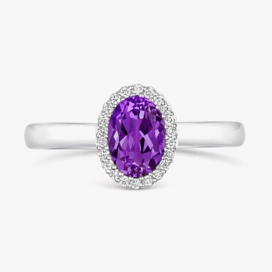 Tivon 18ct White Gold 0.70ct Oval Amethyst & Diamond Classic Ring RW-1650-AM
