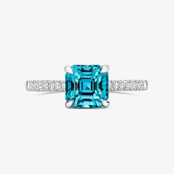 Tivon 18ct White Gold 3.97ct Square Cut Blue Zircon & Diamond Ring RW-1948-ZIR