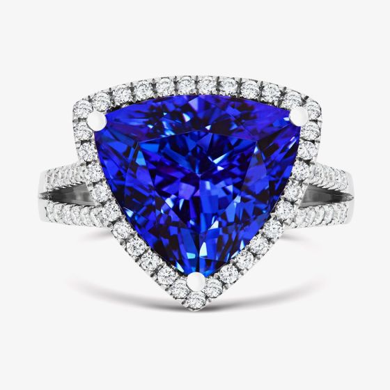 Tivon 18ct White Gold 6.50ct Triangle Tanzanite & Diamond Royale Ring RW-1137-TZ